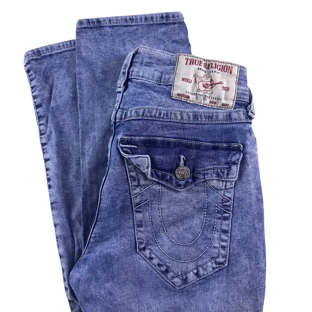 True Religion‎ Jeans Mens 32x34 Blue Geno Relaxed Slim Flap Pocket Distressed